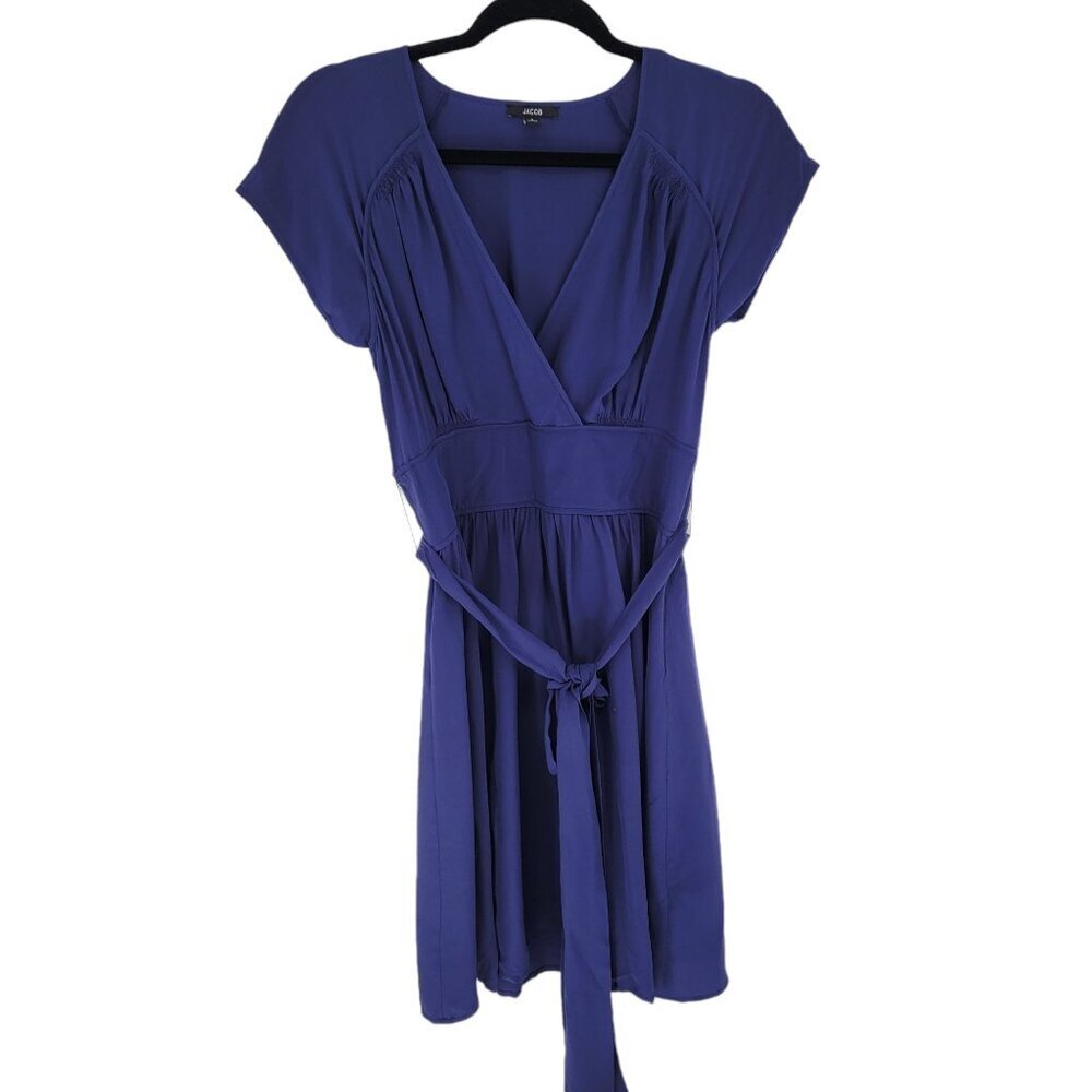Jacob womens 8 blue short sleeve v neck cross front silk dress tie waist